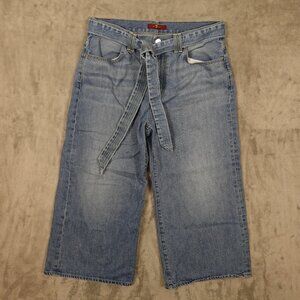 7 for all Mankind jeans cropped wide leg women's 31 blue denim w/ denim tie belt